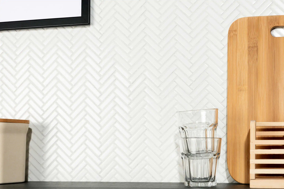 Mosaïque Mallas CHEVRON WHITE 28,3x27,7 cm