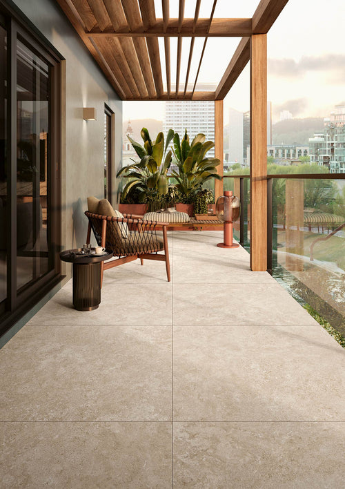 Carrelage effet pierre 2cm à poser sur plots - Elan blanc Antidérapant 80x80