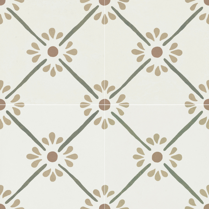 Carrelage imitation ciment PROVENZA GREEN FLOWER 22X22