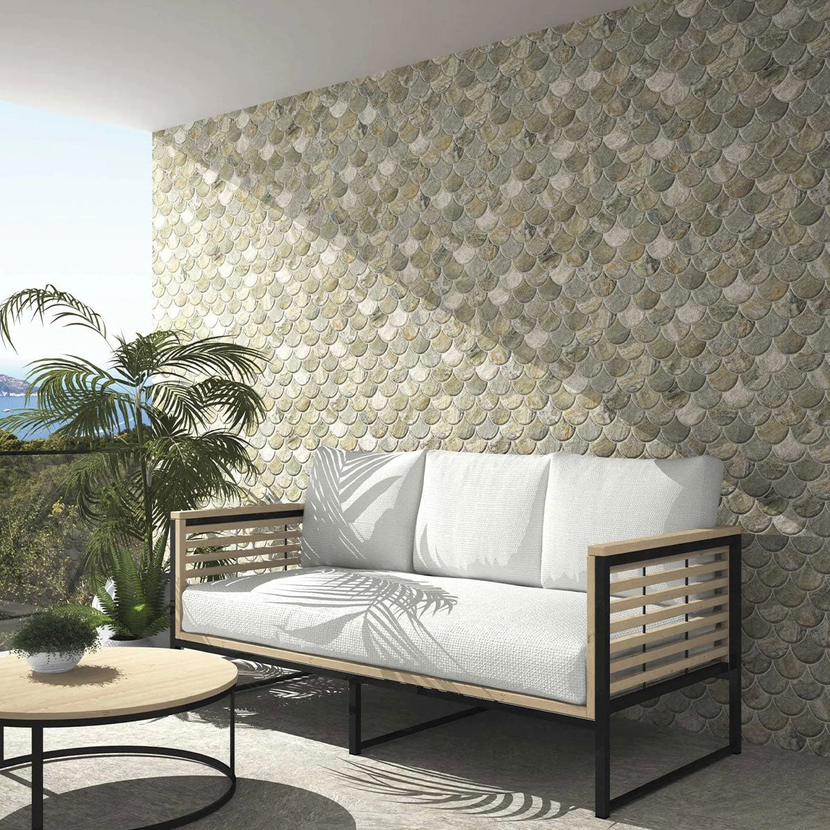 Carrelage écaille Scale Stone Nature 30,7x30,7 cm – photo d’ambiance