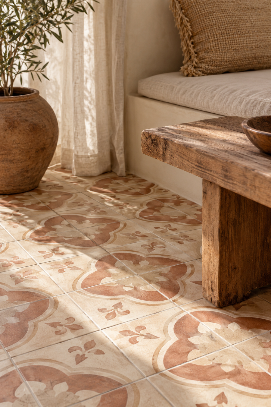 Carreaux à motifs dans une cuisine bohème chic