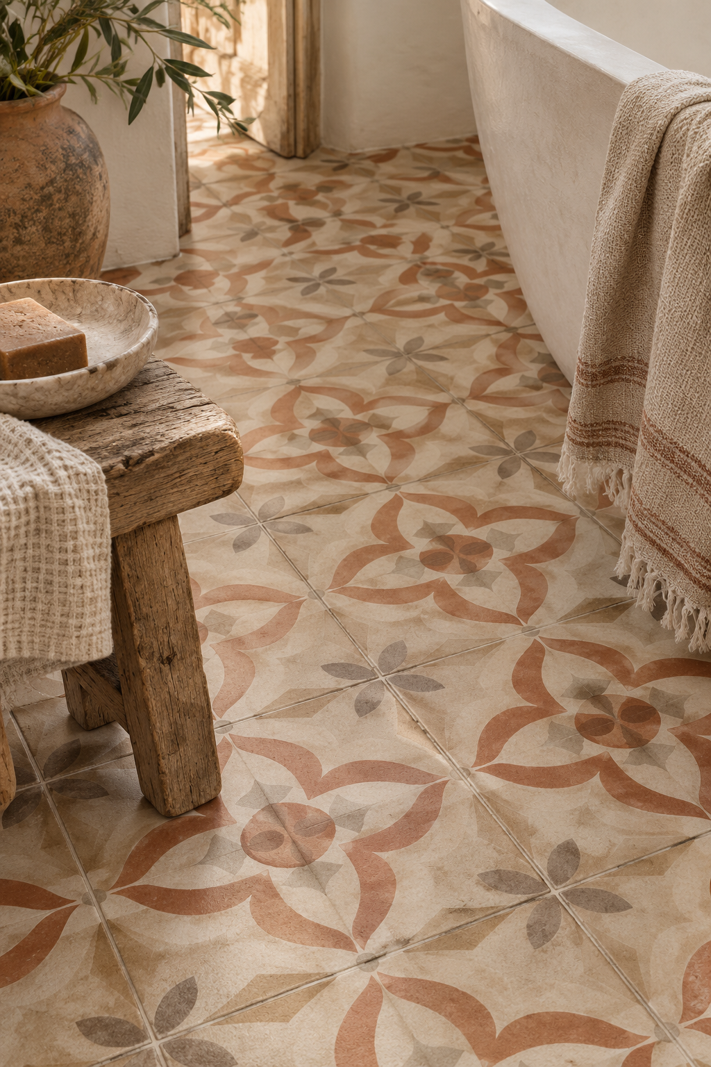 Carreaux à motif dans une cuisine bohème chic