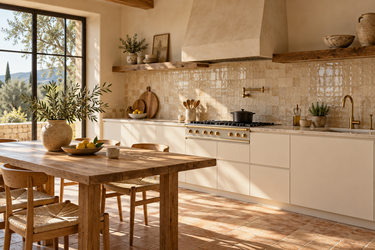 Cuisine provençale contemporaine avec terre cuite claire