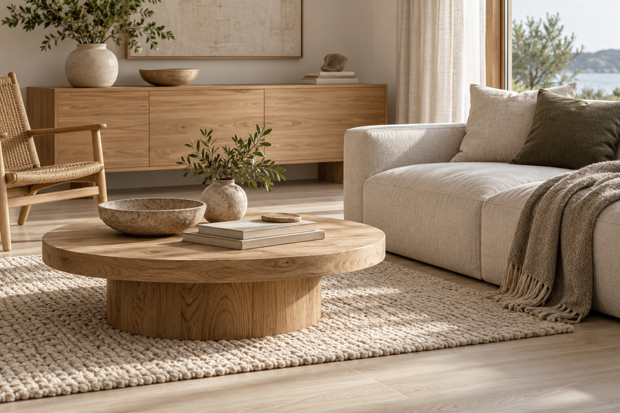 Intérieur scandinave avec sol effet bois clair