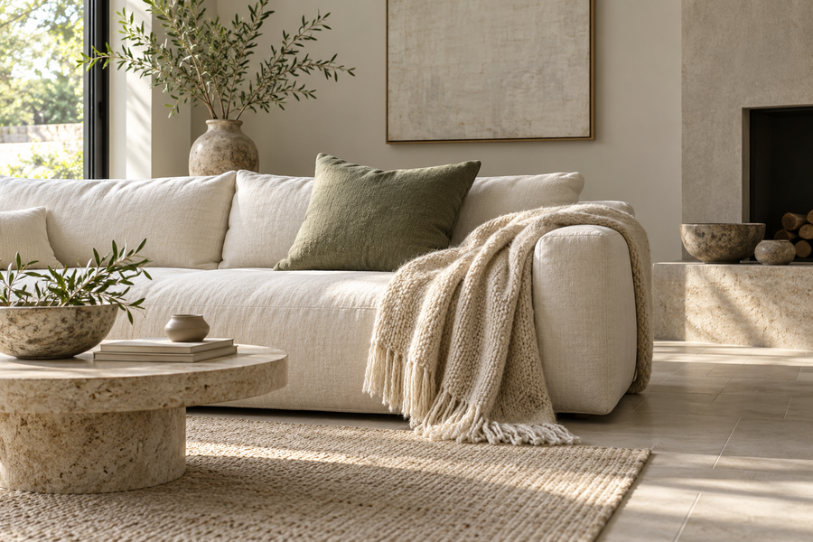 Textiles naturels et céramique dans une ambiance scandinave