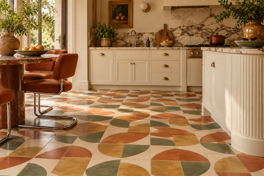 Carrelage à motif dans une cuisine vintage et rétro