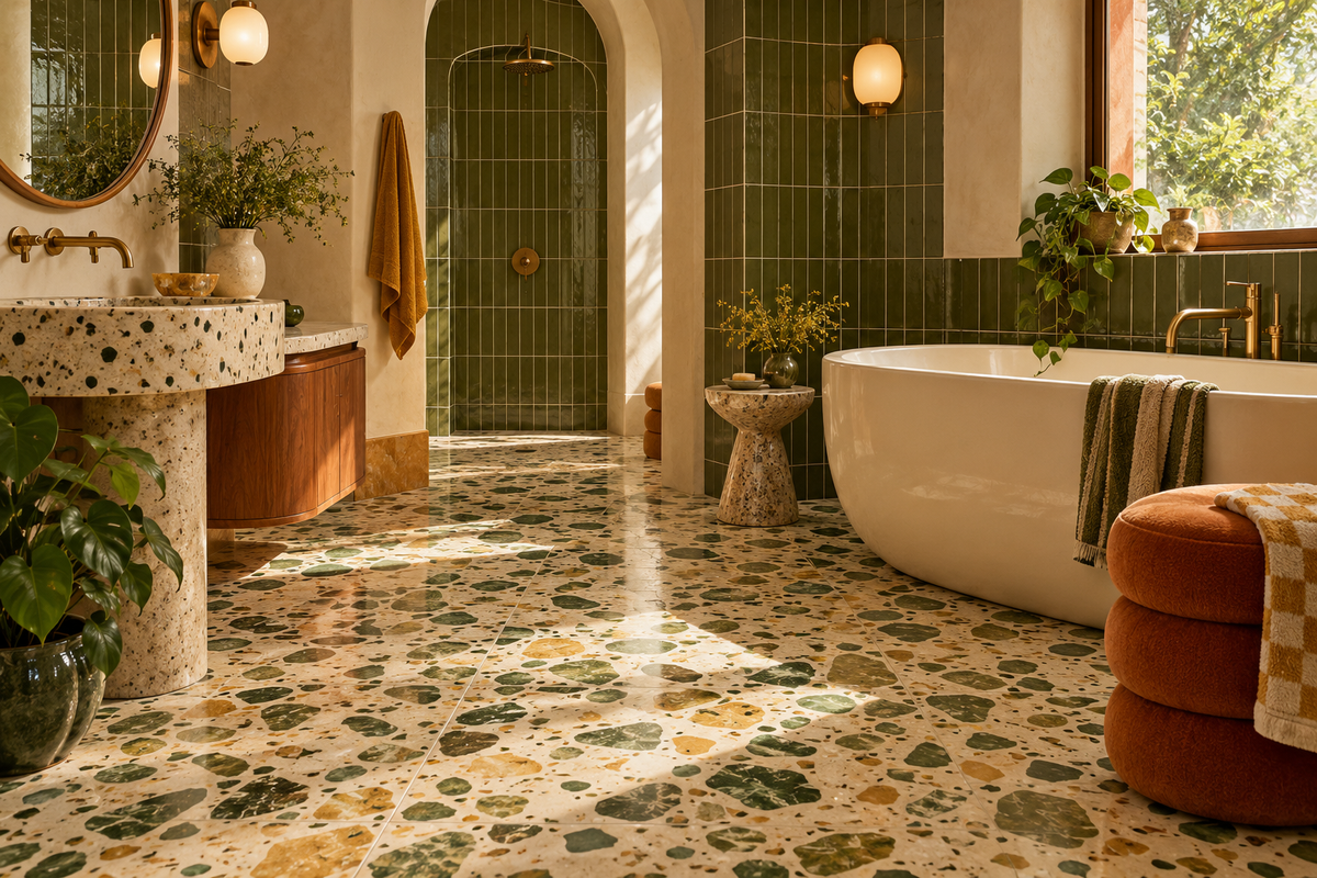 Sol effet terrazzo dans un intérieur rétro