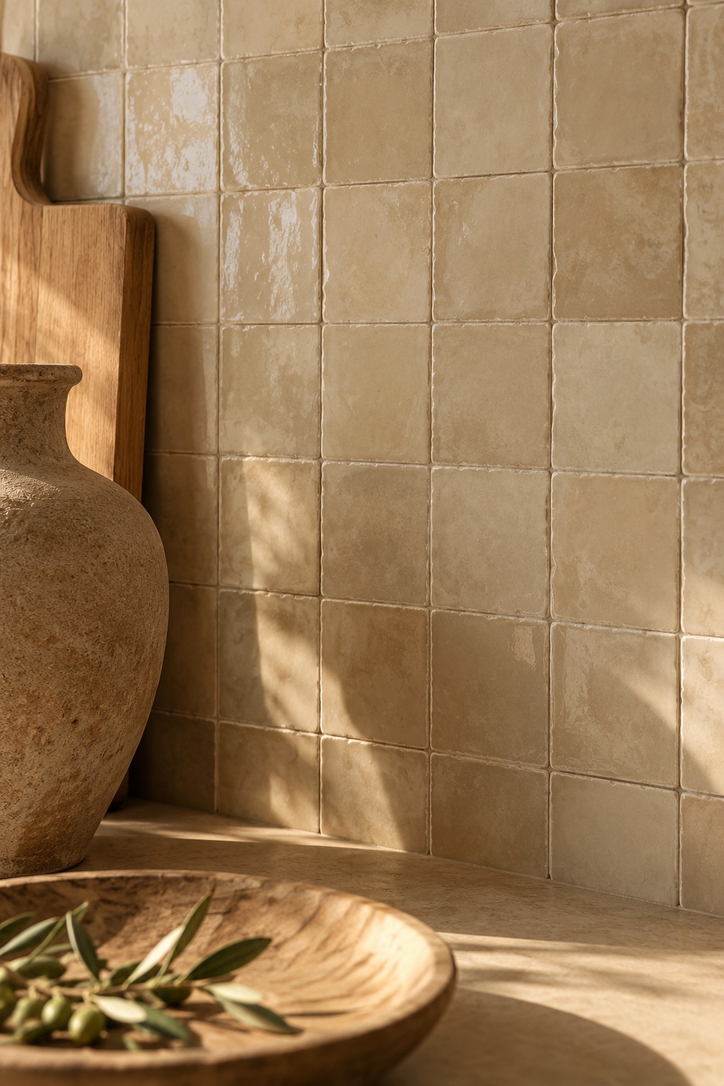 Petits carreaux effet zellige sable aux nuances subtiles