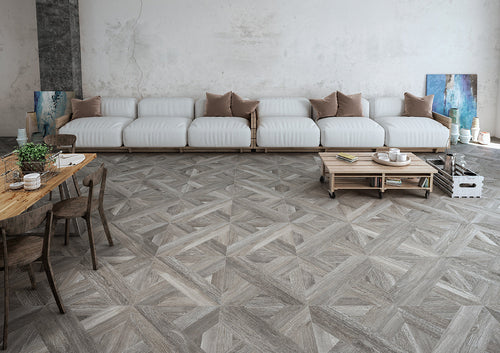 Carrelage effet bois Intarsio Grigio 61x61 cm - mise en situation