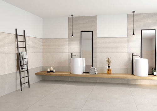 Carrelage extérieur effet béton et ciment Le Resine Beige antidérapant 61x122,2 cm - mise en situation