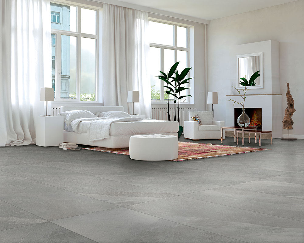 Carrelage effet pierre Slash Mid Grey 30,4x61 cm - mise en situation