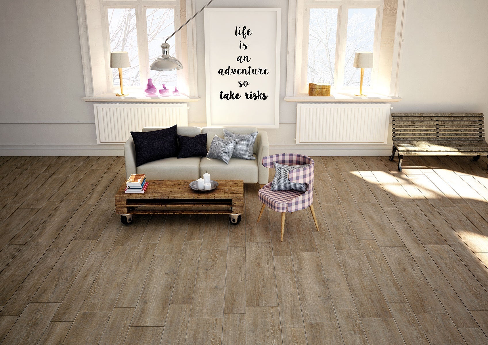 Carrelage effet bois Woodland Decapè Miele 26x160 cm - mise en situation