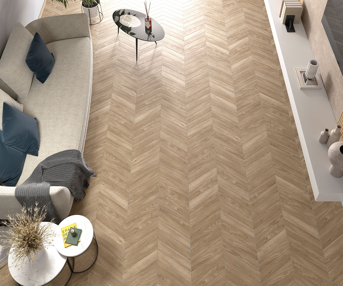 Carrelage extérieur effet bois Woodland Fjord Honning antidérapant 20,2x122,2 cm - mise en situation